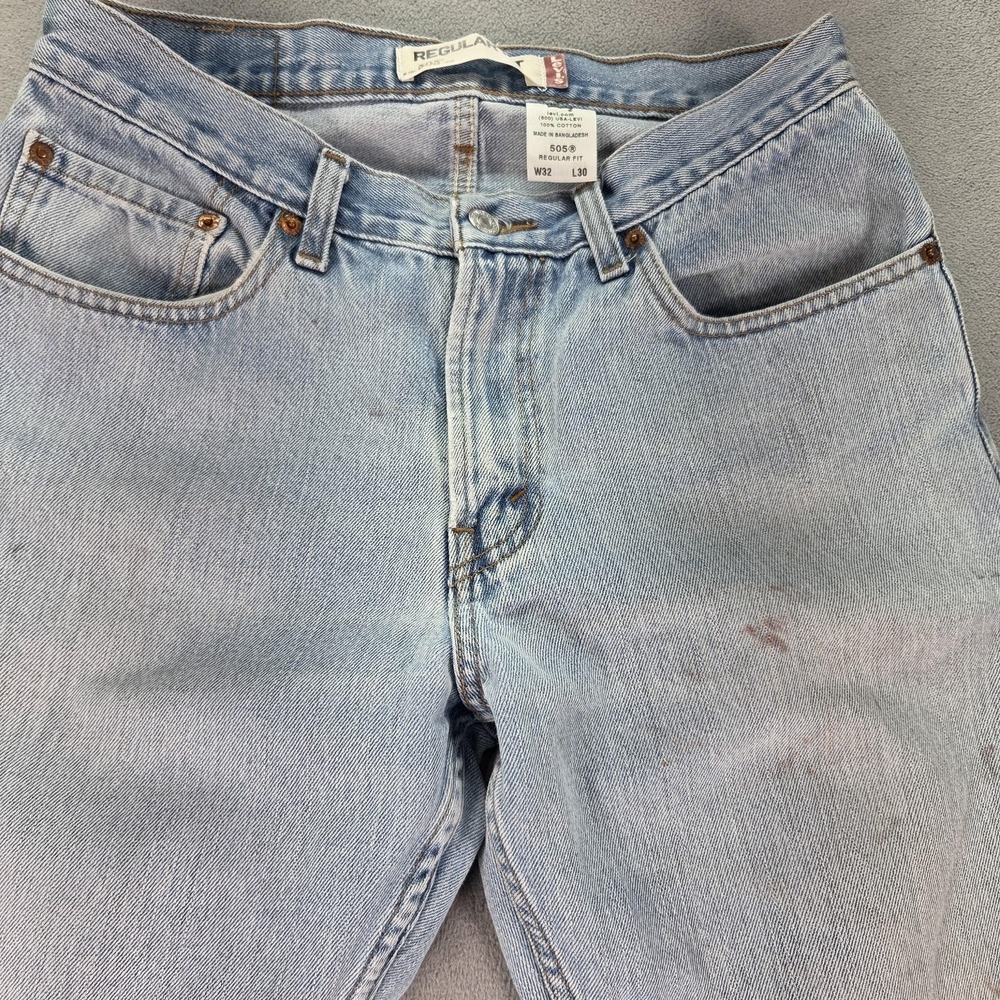 Levis 505 Jeans Mens Blue Light Wash Regular Straight Fits 30x28 - Picture 11 of 16